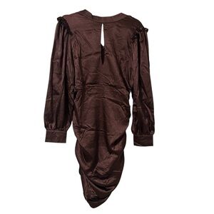 NWT Boohoo Elegant Brown Long Sleeve Dress ruched party club size 10